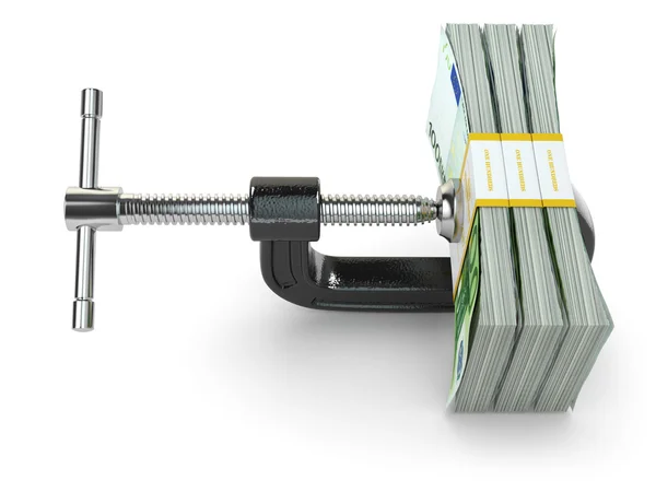 Crisis. concept of reducing costs. Vise and euros. — Stock Photo, Image