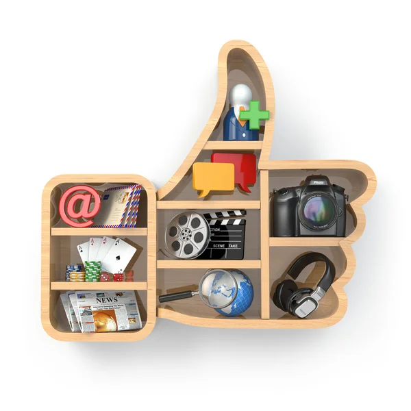 Like. Social media concept. Thumb up and apps icons. — Stock Photo, Image