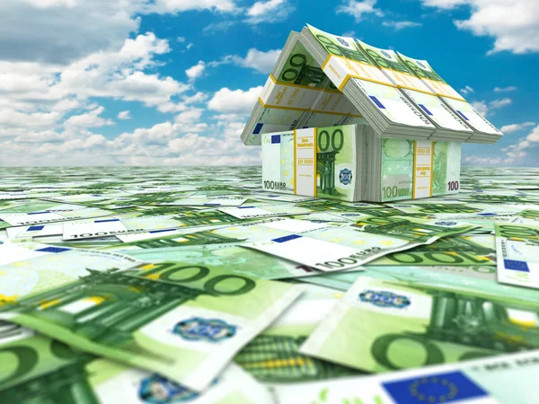 Banco. casa del paquete del euro sobre cloudscape. — Stockfoto