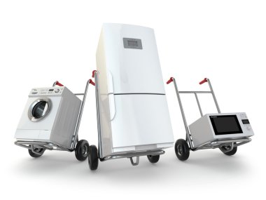 Appliance delivery. Hand truck, fridge, washing machine and micr clipart