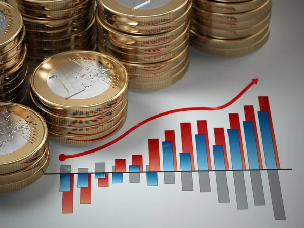 Finanzkonzept. Euro-Münzen auf Grafik. — Stockfoto