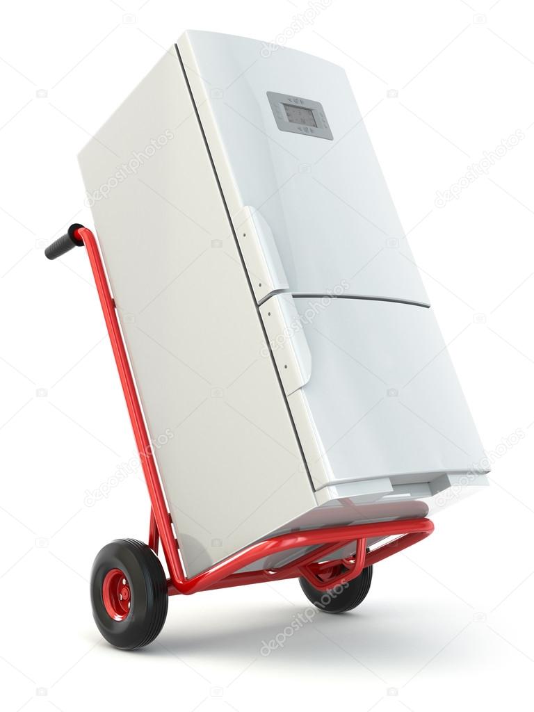 Appliance delivery. Hand truck and fridge.
