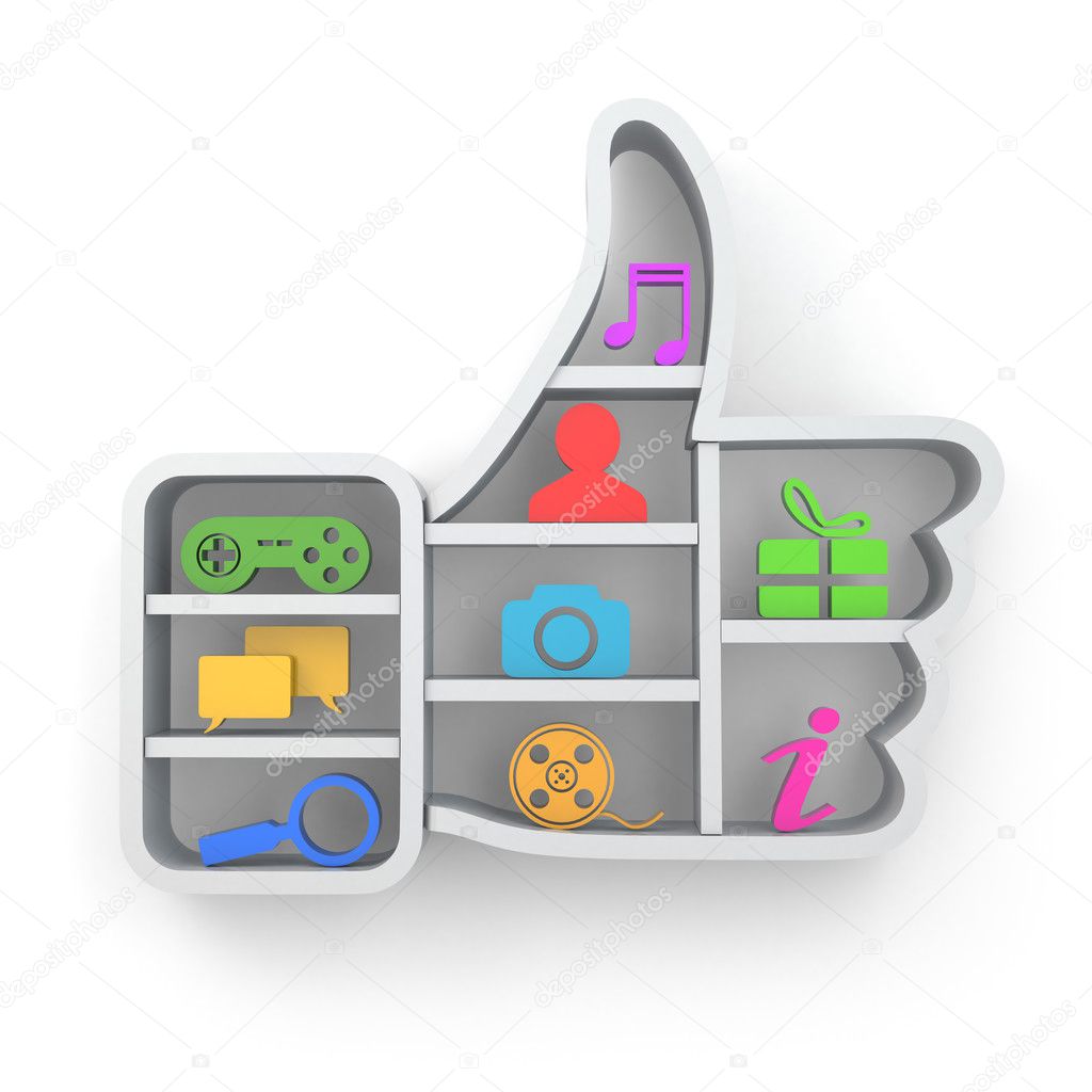 Like. Social media concept. Thumb up and apps icons.