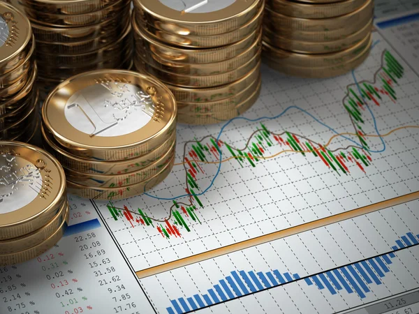 Financiële concept. euromunten op grafiek. — Stockfoto