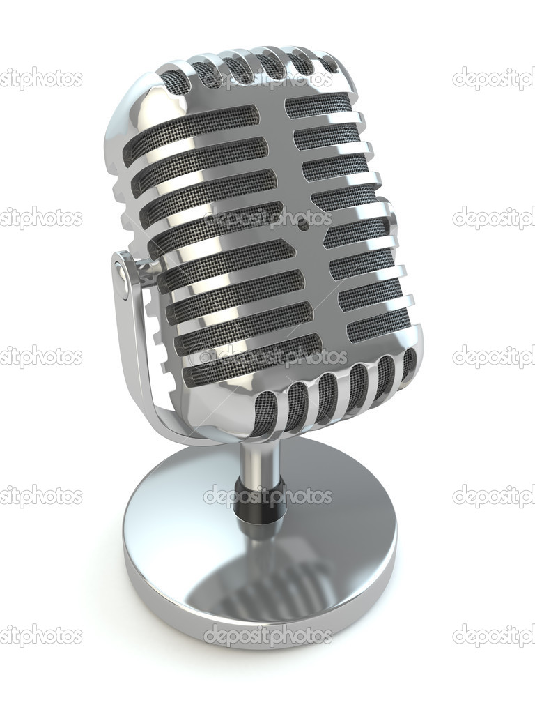 Vintage microphone on a white isolated background.