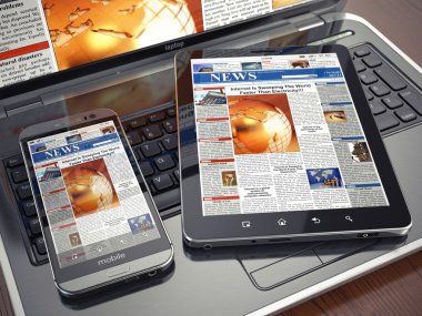 Haberler. medya kavramı. dizüstü bilgisayar, tablet pc ve smartphone