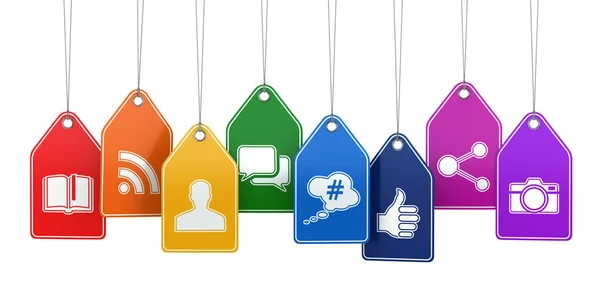 Etichette con icone dei social media. Concetto . — Foto Stock