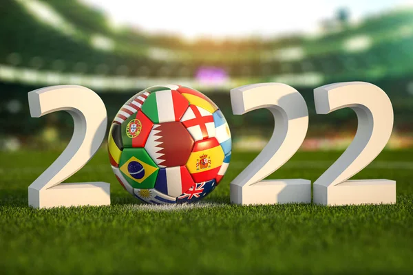 Football World Championship 2022 Qatar Soccer Ball Flags World Countries — Stock Photo, Image