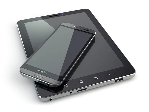 Appareils mobiles. Smartphone et tablette PC sur fond blanc isolé — Photo