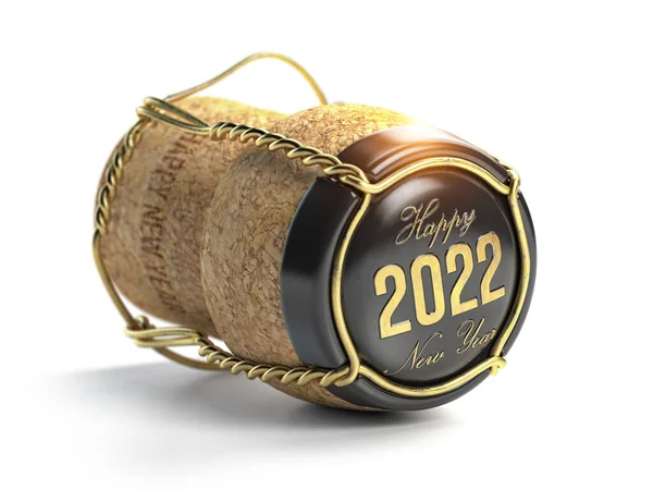 2022 Mutlu Yıllar Şampanyalı Mantar Kapağı Beyaza Ispat Edildi Illüstrasyon — Stok fotoğraf
