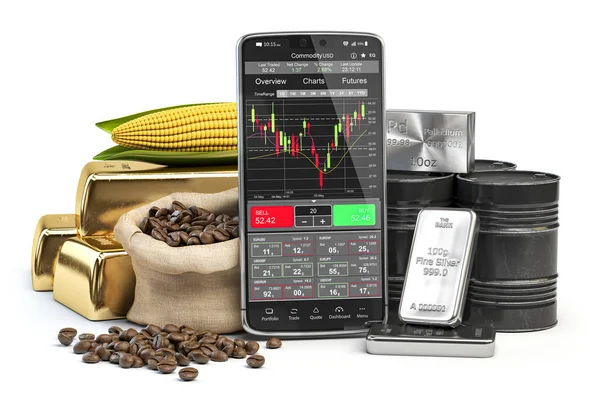 Smartphone Con Merce Borsa Piattaforma Trading Mercato Sullo Schermo Del — Foto Stock