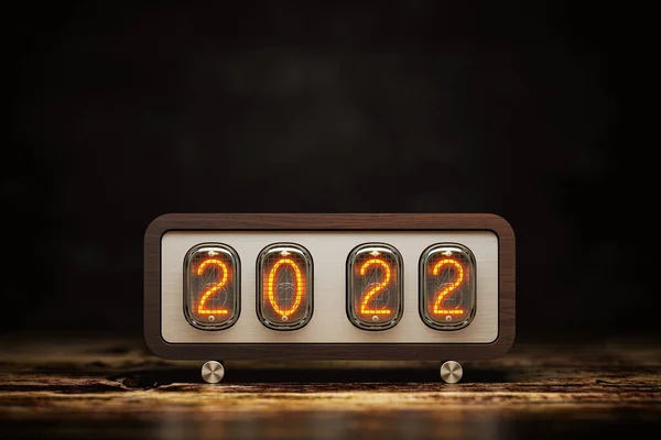 Feliz Año Nuevo 2022 Reloj Vintage Nixie Con 2022 Ilustración —  Fotos de Stock