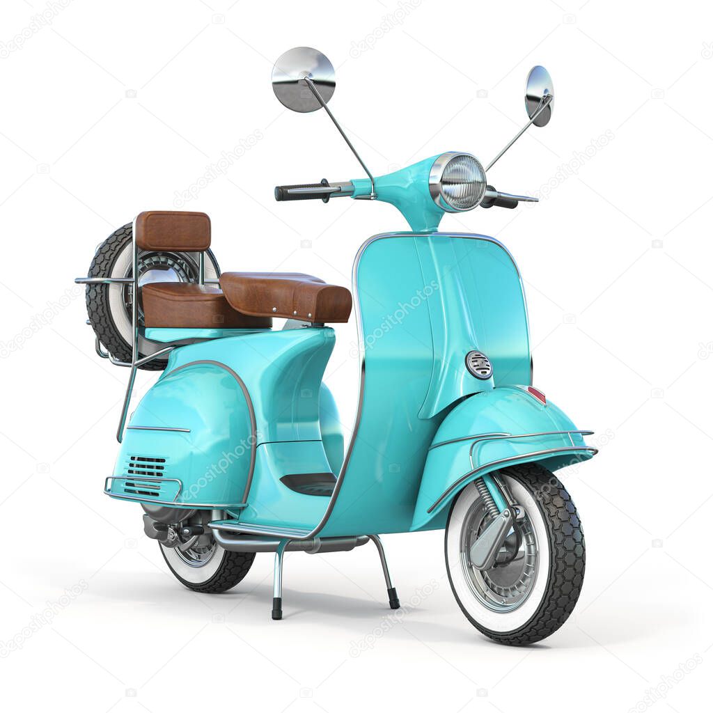 Pink vintage scooter isolated on white. 3d illustration