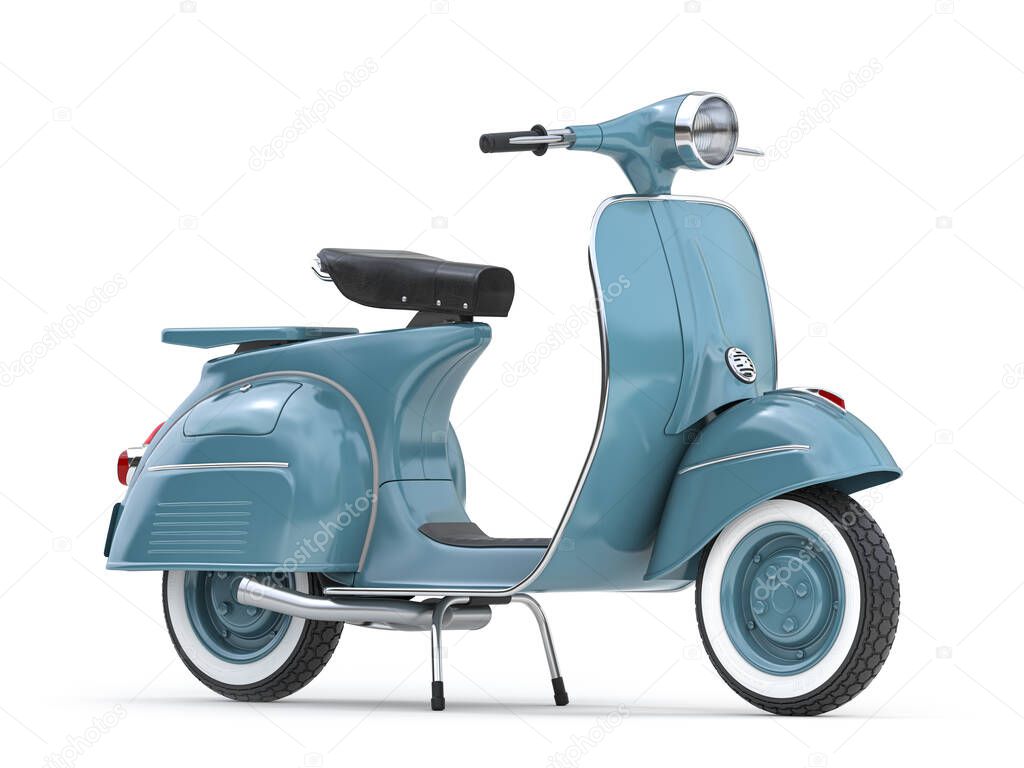 Classic vintage scooter, motor bike or moped isolated on whte. 3d illustration