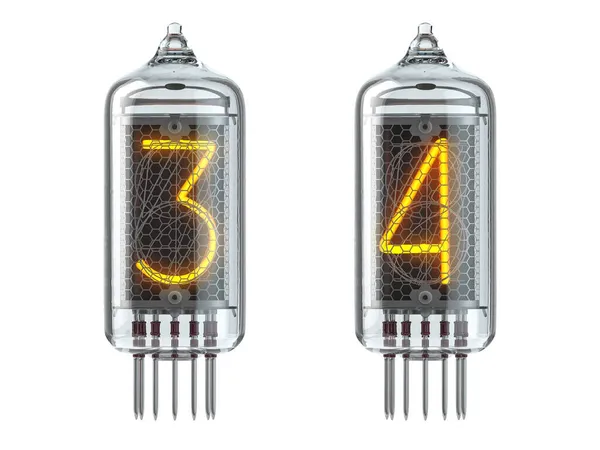 Nixie Indicador Tubo Aislado Blanco Número Tres Tres Cuatro Cuatro — Foto de Stock