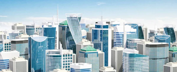 现代市中心的摩天大楼的天际线 3D说明 — 图库照片