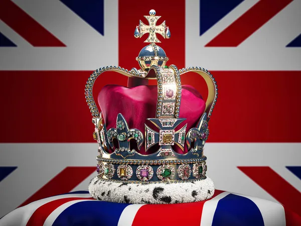 Королевская Корона Фоне Флага Великобритании Символы Монархии Великобритании Великобритании Иллюстрация — стоковое фото