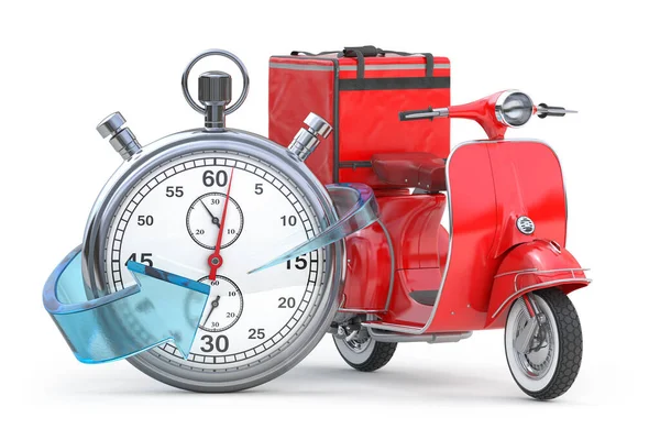Express Food Delivery Scooter Food Bag Stopwatch Illustration — Stock Photo, Image
