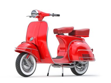 Kırmızı klasik scooter, motosiklet ya da mobilet. 3d illüstrasyon
