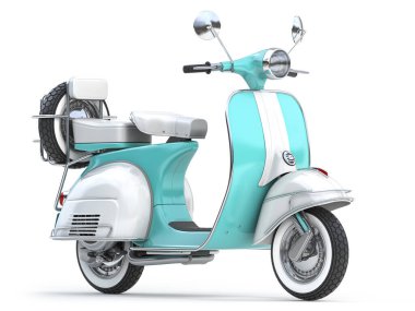Klasik klasik mobilet, motosiklet ya da mobilet. 3d illüstrasyon