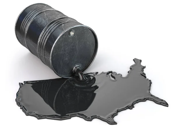 Konzept Der Ölindustrie Der Usa Ölfass Und Ausgelaufenes Form Von — Stockfoto