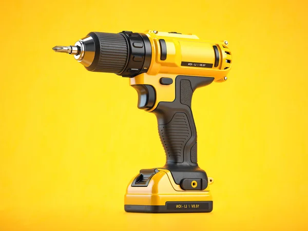 Gelber Elektroschrauber Bohrer Auf Gelbem Hintergrund Illustration — Stockfoto