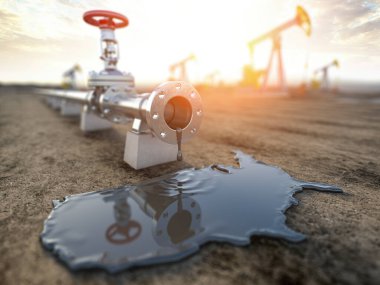ABD petrol endüstrisi konsepti. Petrol boru hattı ve dökülmüş petrol birleşik Staes. 3d illüstrasyon