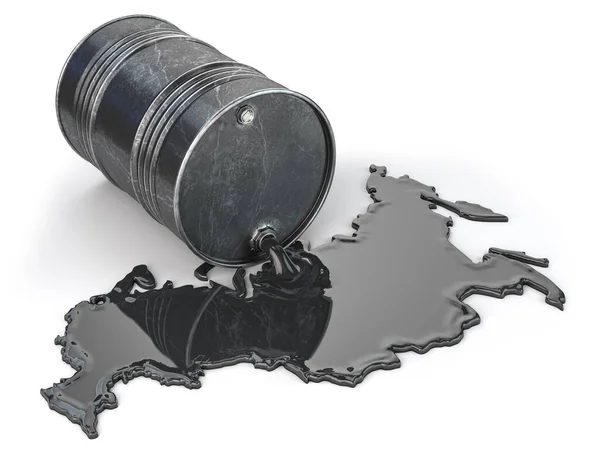 Konzept Der Russischen Ölindustrie Ölfass Und Ausgelaufenes Form Von Russland — Stockfoto