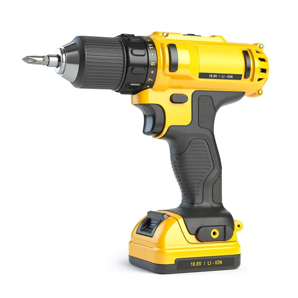 Yellow Electric Screwdriver Drill Isolated White Illustration — Stock Photo, Image