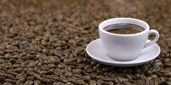 Kaffeetasse Auf Gerösteten Kaffeebohnen Und Getreide Hintergrund Illustration — Stockfoto