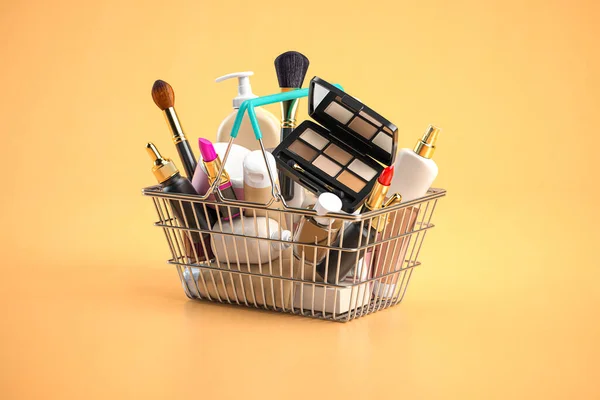 Cosmetics Beauty Make Products Shopping Basket Cosmetics Sales Purchasing Online — Foto de Stock