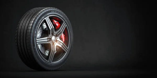 Car Wheel Disk Tyre Brakes Black Background Illustration —  Fotos de Stock