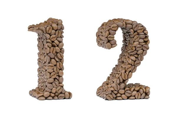 Νούμερο Ένα Και Νούμερο Δύο Από Κόκκο Καφέ Ισοϊλιωμένο Λευκό — Φωτογραφία Αρχείου