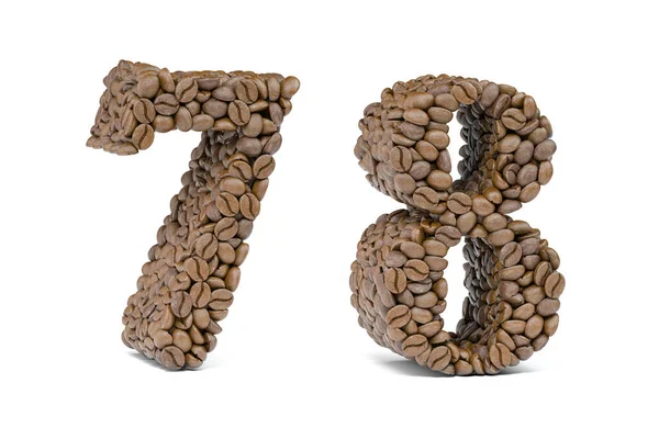 Nummer Zeven Nummer Acht Van Koffieboon Geïsoleerd Wit Koffie Alfabet — Stockfoto