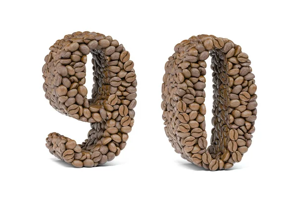 Numero Nove Numero Zero Quattro Chicco Caffè Isoilato Bianco Caratteri — Foto Stock