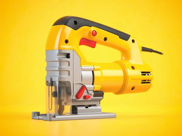 Gelbe Elektrische Puzzles Auf Gelbem Hintergrund Elektrowerkzeug Für Schreiner Illustration — Stockfoto