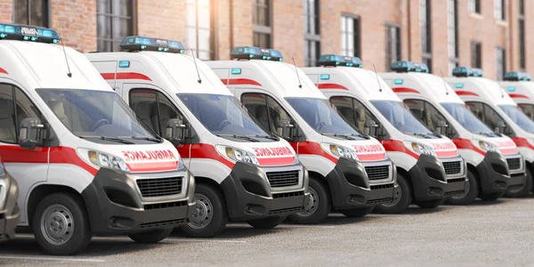 Voitures Ambulances Dans Une Rangée Sur Parking Hôpital Illustration — Photo