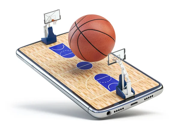Баскетбольный Мяч Баскетбольной Площадке Мобильном Телефоне Смартфоне Видеоигра Ставки Онлайн — стоковое фото