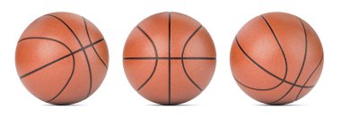 Beyazlara izole edilmiş farklı görüşleri olan basketbol topları. 3d illüstrasyon