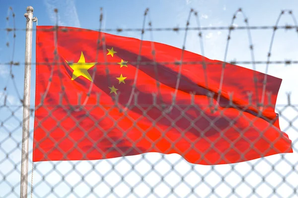 Bandera China Detrás Cerca Alambre Púas Concepto Sanciones Embargo Dictadura — Foto de Stock