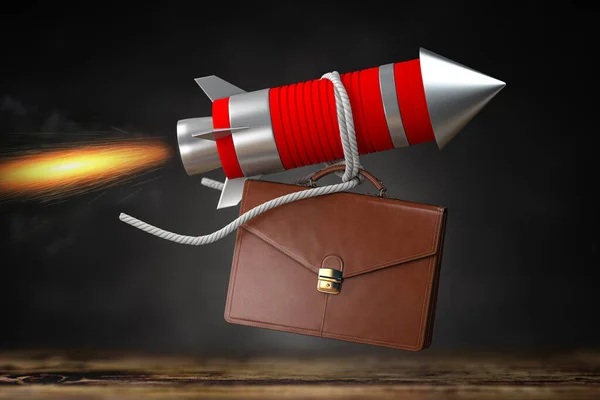Business Idea Start Concept Briefcase Flying Rocket Illustration — Stockfoto