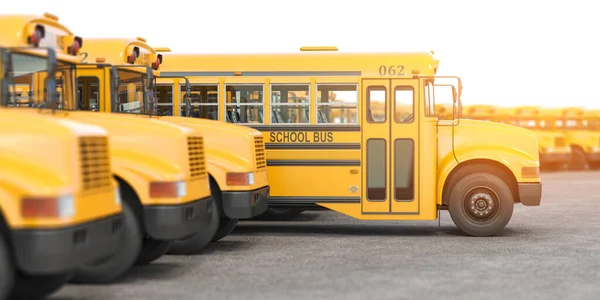 Yellow School Buses Row Illustration — Zdjęcie stockowe