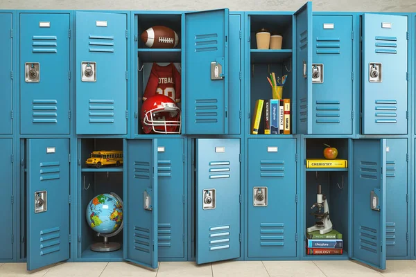 School Lockers Items Equipments Accessoires Education Back School Illustration — ストック写真