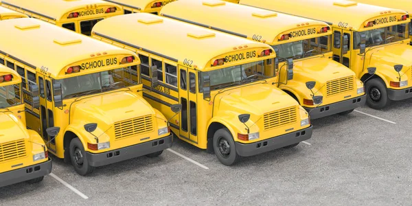 Yellow School Bus Row Parking Illustration — Zdjęcie stockowe