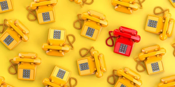 Red Vintage Telephone Background Yellow Retro Telephones Contact Support Concept — Zdjęcie stockowe