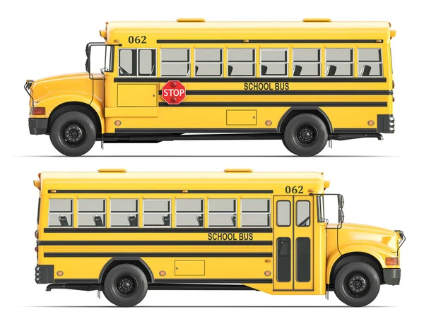 School Bus Isolated White Background Side View Illustration — Zdjęcie stockowe