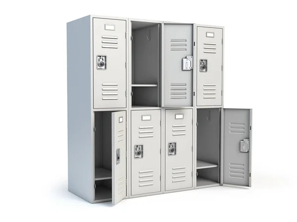 Metal Locker Box Open Doors Isolated White Illustration — Stok fotoğraf