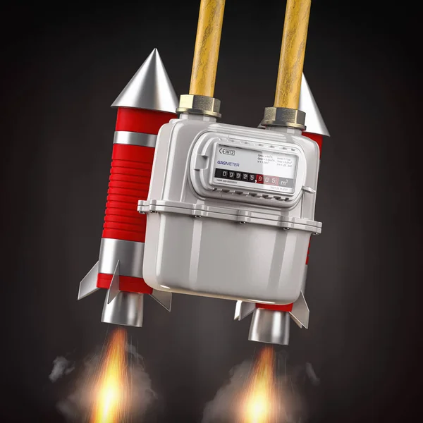 Growth Costs Natural Gas Consumption Gas Meter Fluing Rockets Illustration — Stockfoto