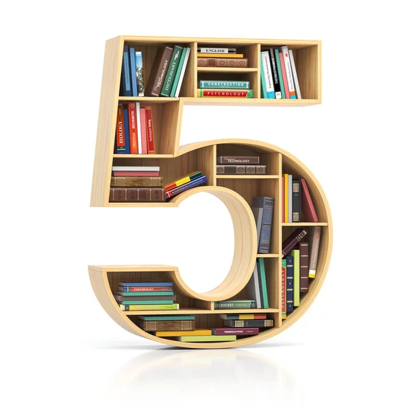 Number Five Form Bookshelf Book Texbooks Educational Learning Conceptual Font — Stockfoto