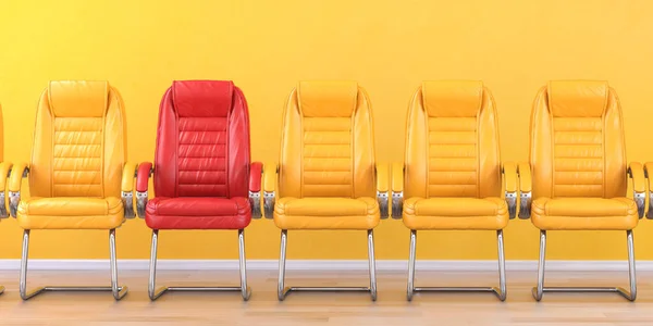 Red Chair Row Yellow Chairs Office Business Leadership Recruiting Employment — Stok Foto